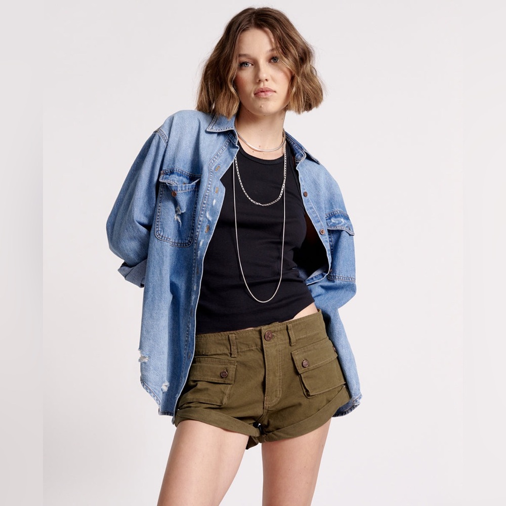 NWOT One Teaspoon Cadet Bandits Low Waist Denim Shorts Dark Khaki Army Green 33